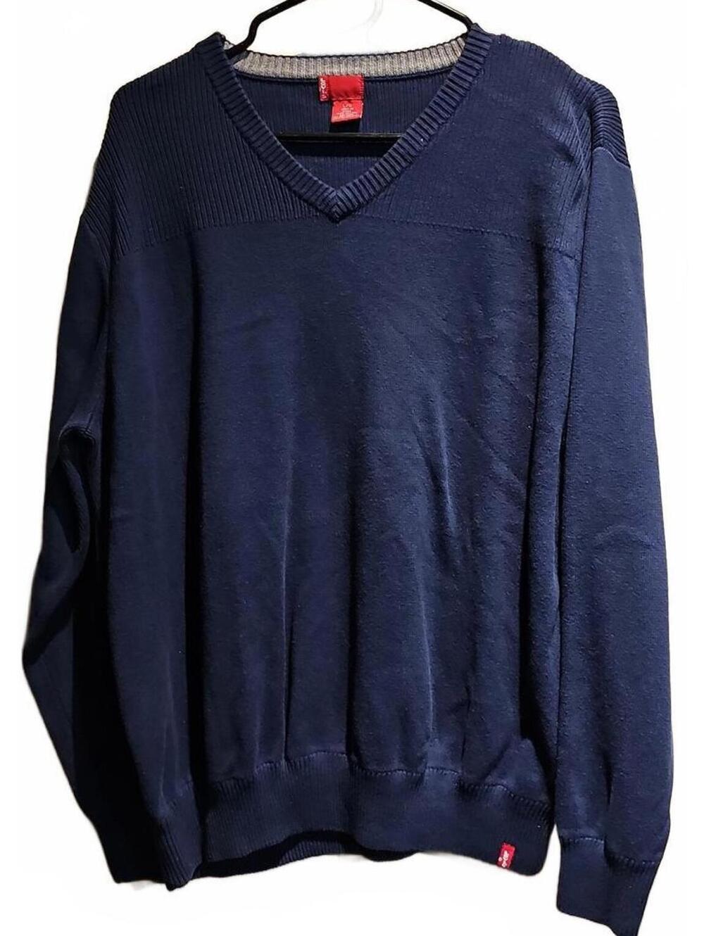 Levis Sweater Mens Large Blue Pullover Knit Stretch Outdoor V-neck Ribbed